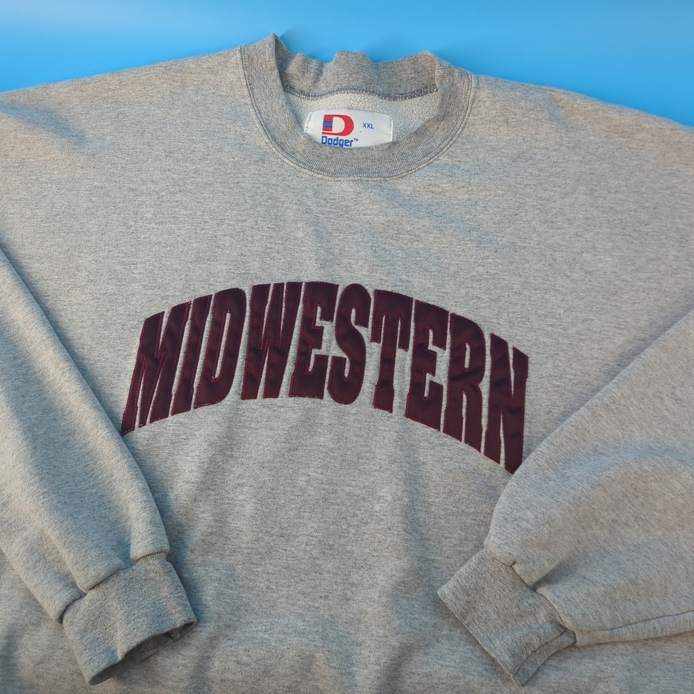 Vtg Dodger Midwestern Sweatshirt Mens XXL Gray Maroon Tackle Twill Made in USA